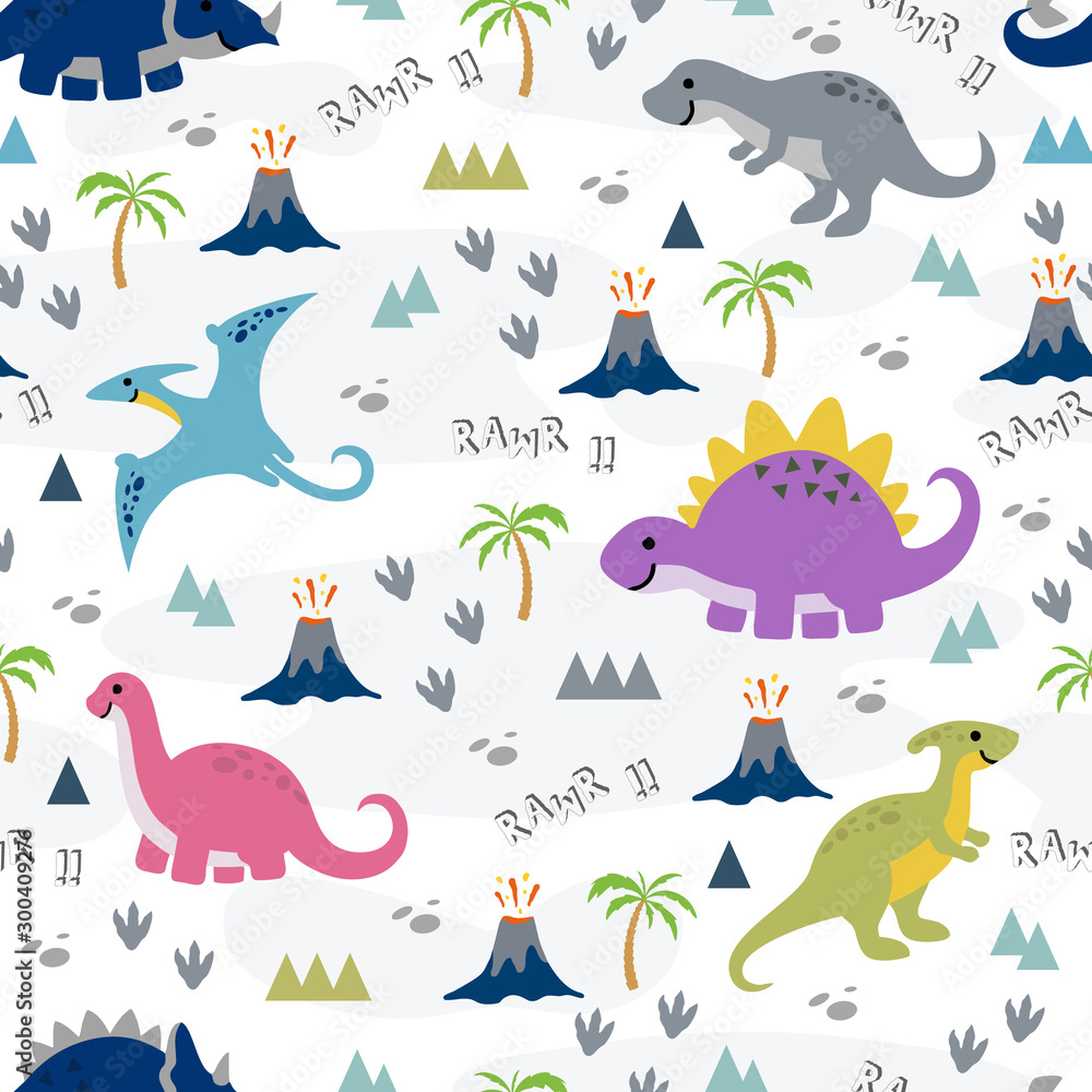 Seamless pattern Cute Dino Family design for background, wallpaper,  clothing, wrapping, fabric ilustración de Stock | Adobe Stock