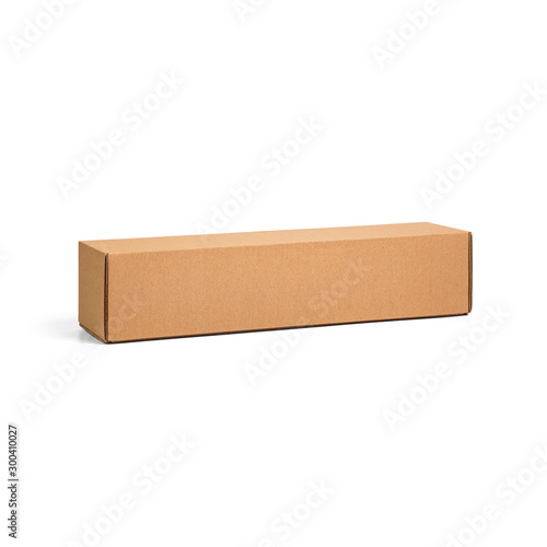 Blank brown tall cardboard Wine paper box isolated on white background. Packaging template mockup collection. Stand-up Half Side view package.