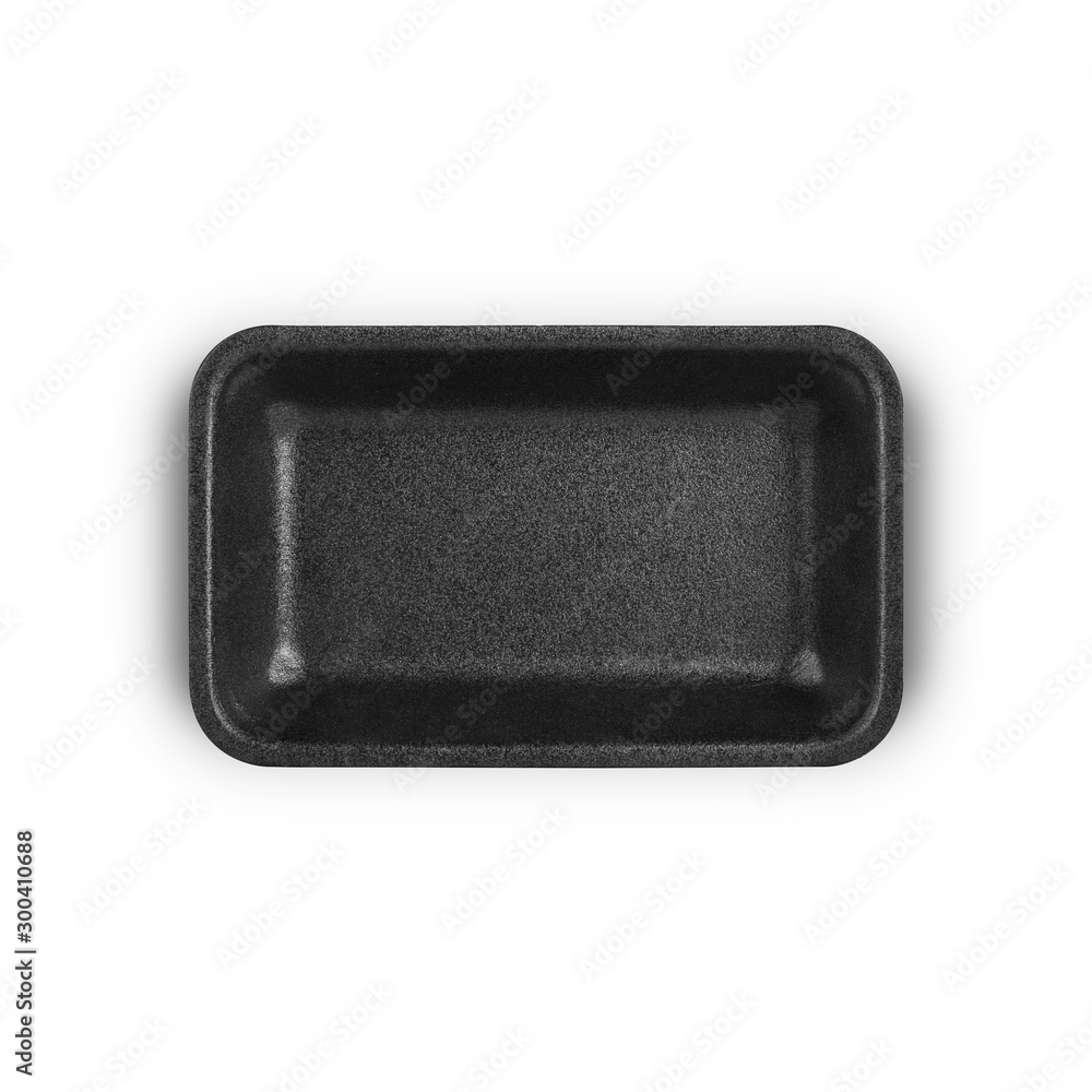 Black empty foam food container isolated on white background. Top view. Packaging template mockup collection. Black empty foam food container isolated on white background. Top view. Packaging template mockup collection.