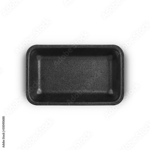 Black empty foam food container isolated on white background. Top view. Packaging template mockup collection.