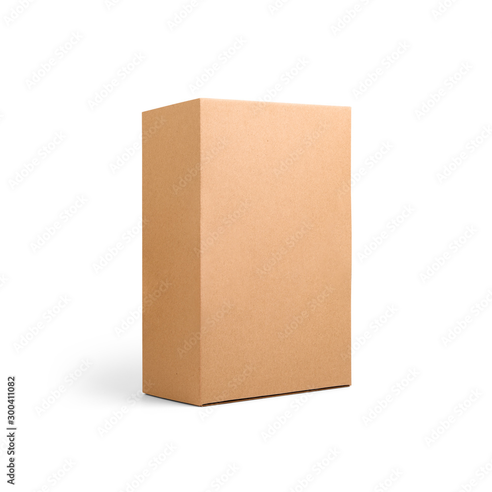 Blank brown cardboard paper box isolated on white background. Packaging template mockup collection. Stand-up Half Side view package Blank brown cardboard paper box isolated on white background. Packaging template mockup collection. Stand-up Half Side view package