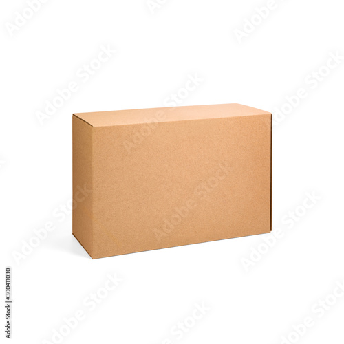 Blank brown cardboard paper box isolated on white background. Packaging template mockup collection. Stand-up Half Side view package