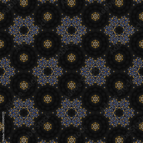 Vintage style ornamental seamless pattern background with triangle and hexagon shapes. Wrapping paper, wall paper, dark color tone pattern background.