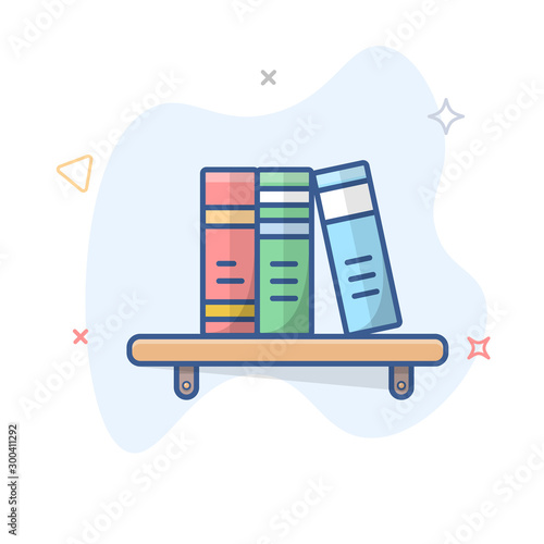 Bookshelf outline illustration. Bookcase line vector icon.