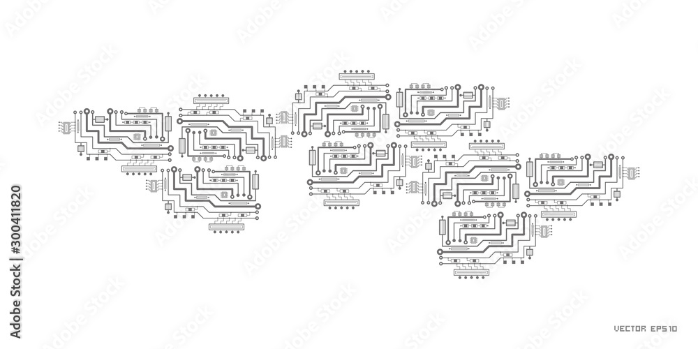 Naklejka premium Electronic world map . Hi-tech technology concept, abstract background.Computer Communication Vector.