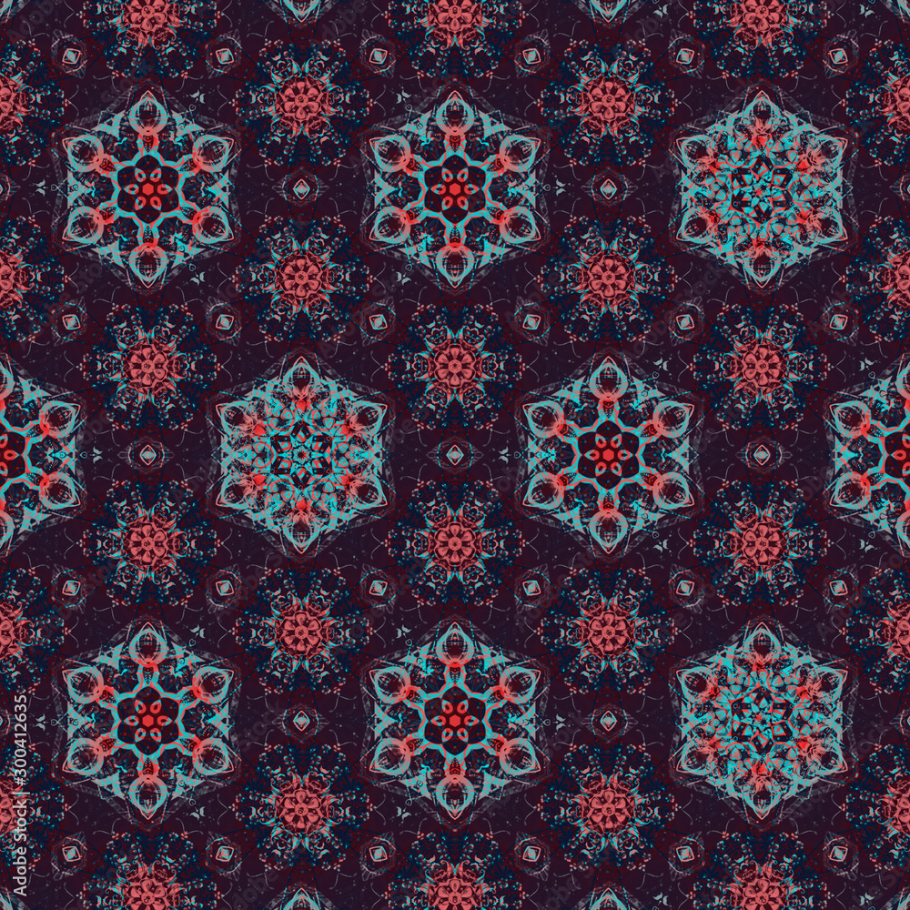 Detailed seamless pattern background with vintage style dark color tone. Fractal & kaleidescope art pattern background. Wall paper, wrapping paper, gift card, invitation and cover design.