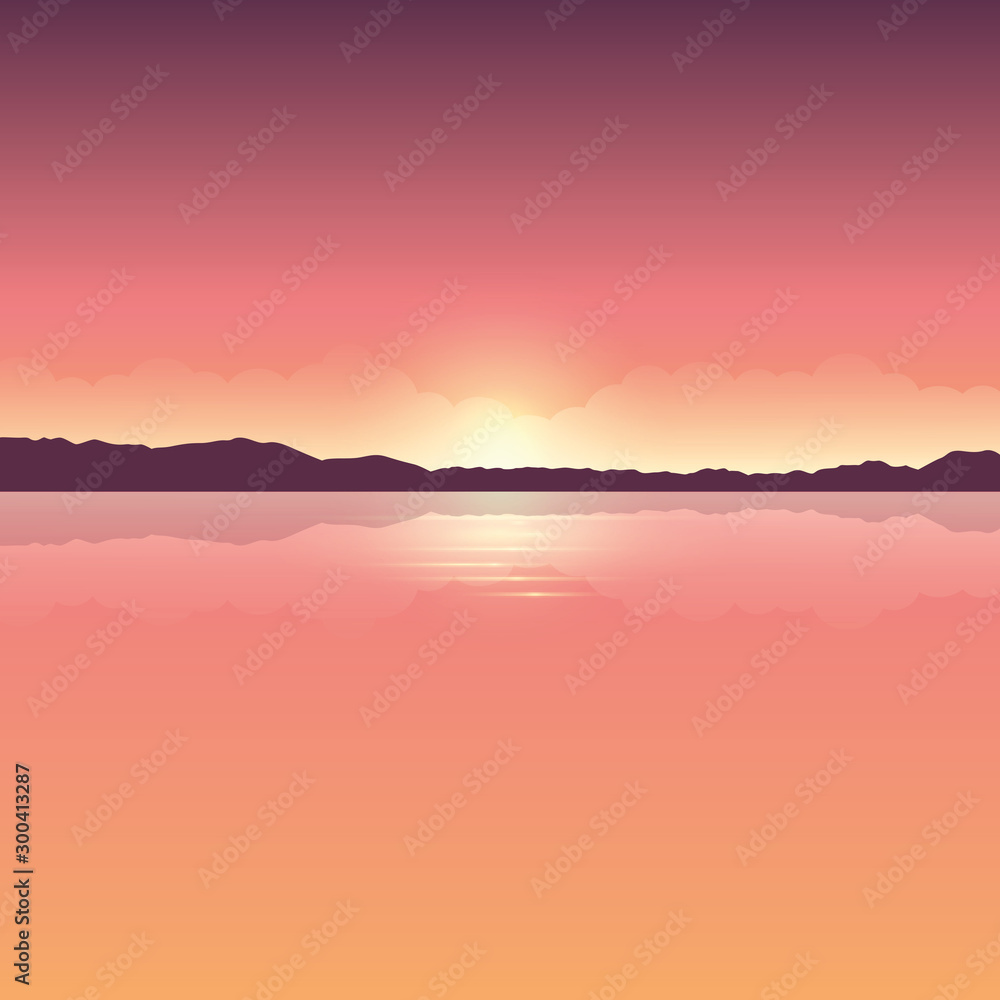 romantic orange sunset ocean landscape vector illustration EPS10