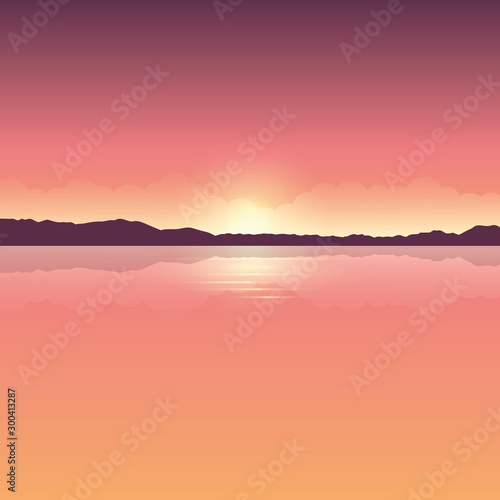 romantic orange sunset ocean landscape vector illustration EPS10 © krissikunterbunt