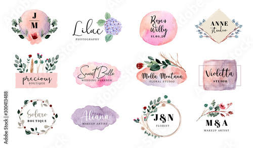 premade logo floral and brush stroke collection