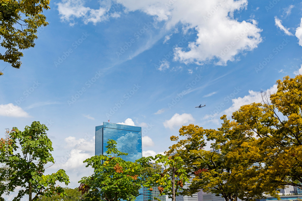 Obraz premium View of Osaka from Osaka Castle, Japan.