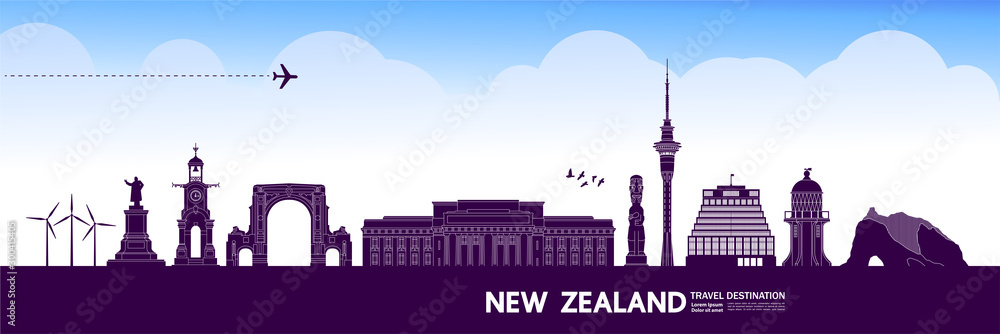 New Zealand travel destination grand vector illustration.