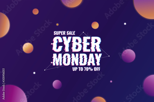 Cyber Monday. Abstract background with distorted inscription and gradient spheres. Cyber Monday Sale background. Vector illustration