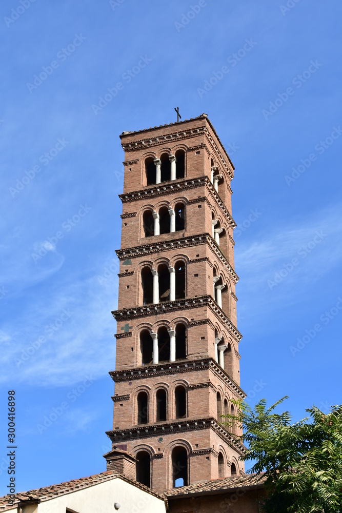 Basilica of Santa Maria in Cosmedin bell tower. Rome, Italy.