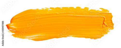 Obraz na plátne Orange yellow brush stroke isolated on white background