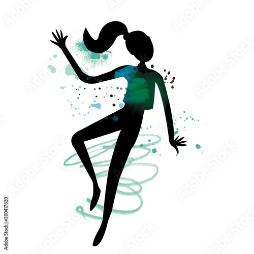 Silhouette danseuse dessin graphique aquarelle 