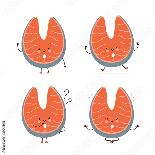 Cute happy red fish salmon character