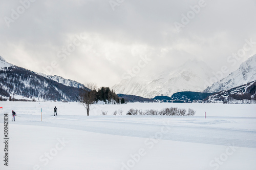 Sils, Silsersee, Langlauf, Langlaufloipe, Winter, Wintersport, Oberengadin, Alpen, piz da la margna, Graubünden, Schweiz