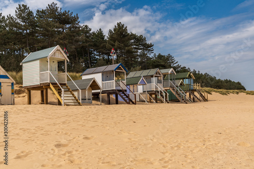 The Beach and Beach Huts in Wells-next-the-Sea, Norfolk, England, UK