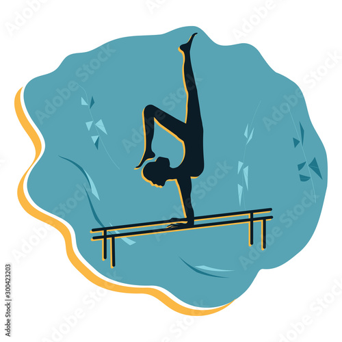 Gymnast on the parallel bars does a handstand - vector. Sport Club.