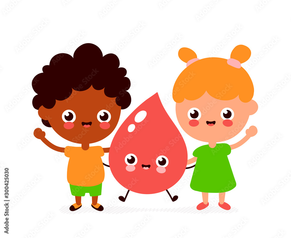 Cute smiling happy boy,girl and blood drop Cute smiling happy boy,girl and blood drop