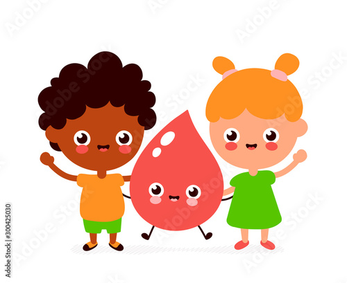 Cute smiling happy boy,girl and blood drop