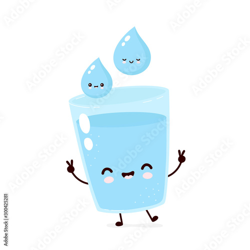 Cute smiling happy glass and water drop