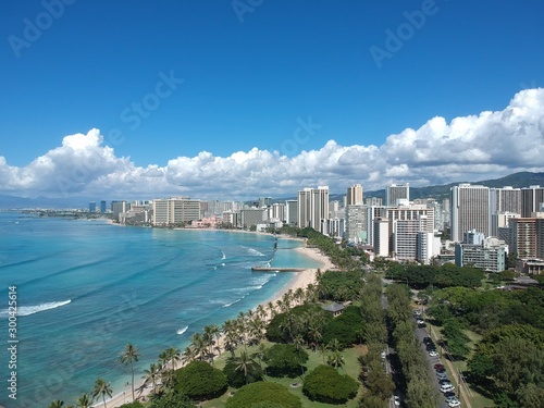 Panoramic aerial views of Waikiki beach