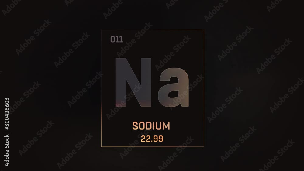 Sodium as Element 11 of the Periodic Table. Seamlessly looping 3D animation on grey illuminated atom design background with orbiting electrons. Design shows name, atomic weight and element number Sodium as Element 11 of the Periodic Table. Seamlessly looping 3D animation on grey illuminated atom design background with orbiting electrons. Design shows name, atomic weight and element number