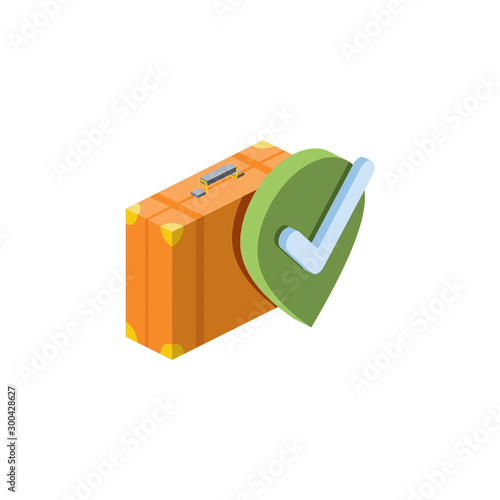 Suitcase label map. Vector 3d isometric, color web icon, new flat style. Creative illustration design, idea for infographics.
