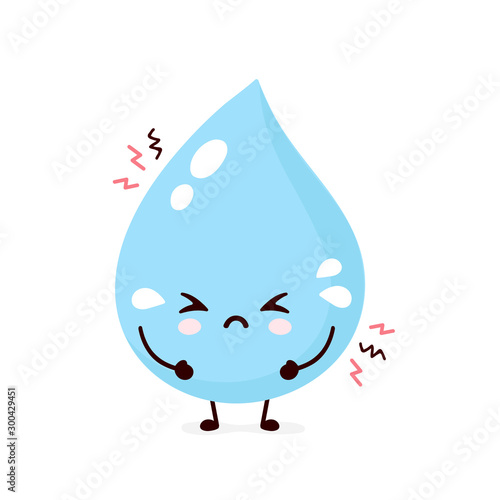 Cute sad water drop. Vector flat cartoon