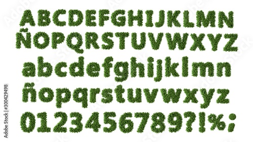 Complete plant style alphabet, pine / fir leaves.