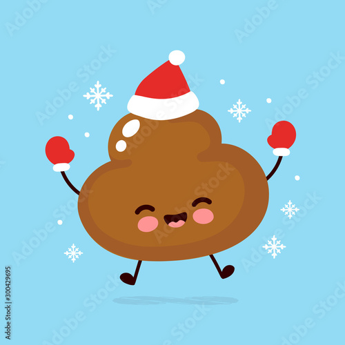 Cute smiling happy poop in christmas hat