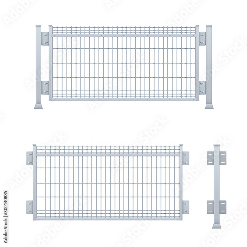 Realistic vector galvanized sheet metal fence panel.