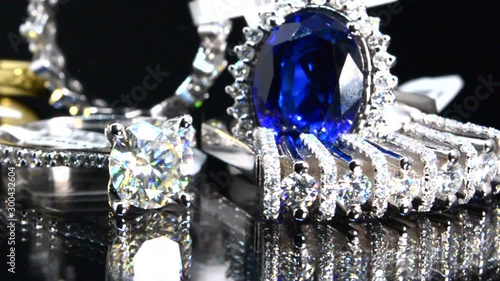 Sparkling jewellery diamonds, sapphire and white gold in a dazzling display