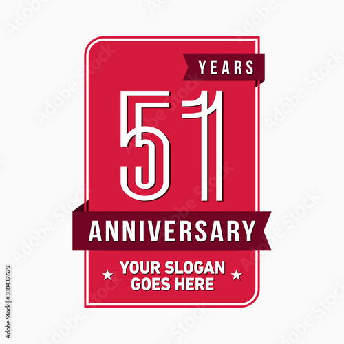 51 years anniversary design template. Fifty-one years celebration logo. Vector and illustration.
