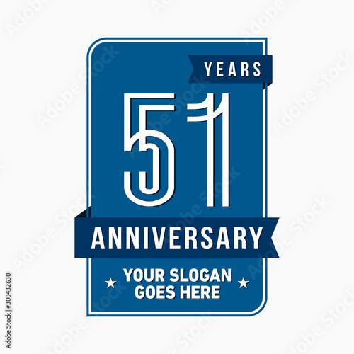 51 years anniversary design template. Fifty-one years celebration logo. Vector and illustration.