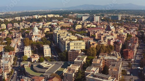 Wallpaper Mural Flying back on drone aerial view over residential areas and houses in Rome, Italy Torontodigital.ca