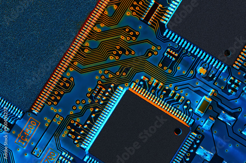 Electronic circuit board close up.