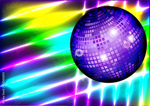 Mirror ball on a bright glowing neon background