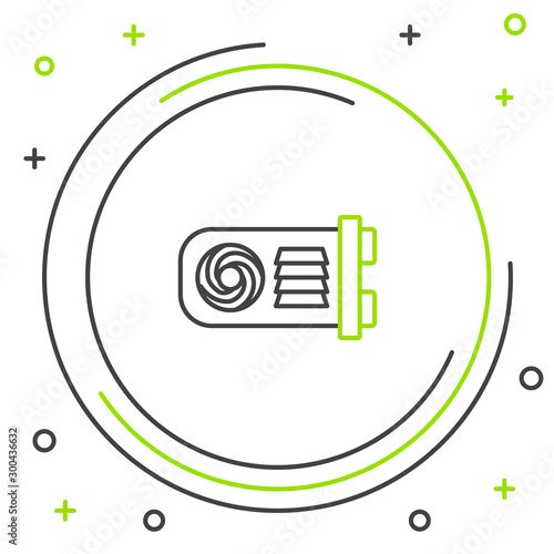 Black and green line Mining farm icon on white background. Cryptocurrency mining, blockchain technology, bitcoin, digital money market, wallet. Colorful outline concept. Vector Illustration