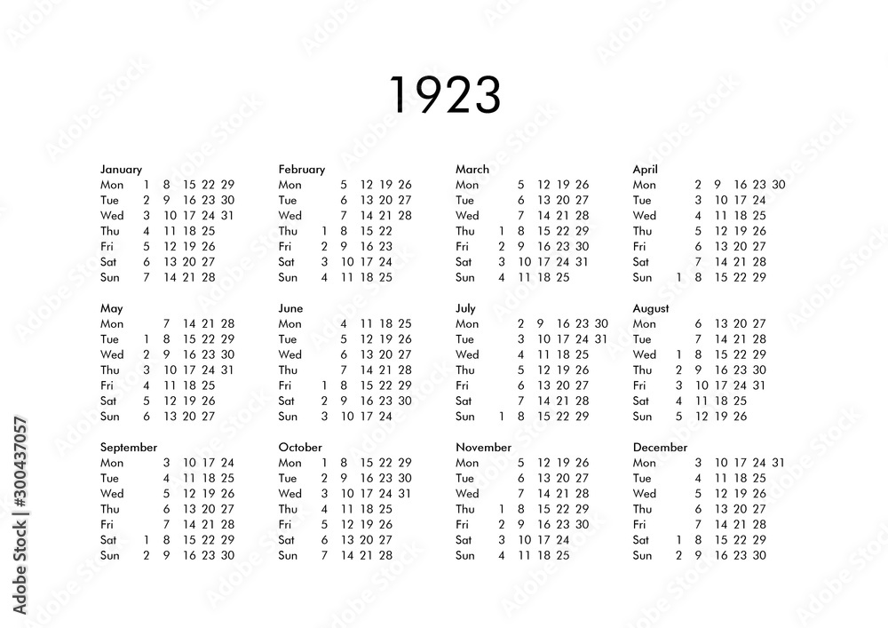 Calendar of year 1923 Stock Illustration | Adobe Stock