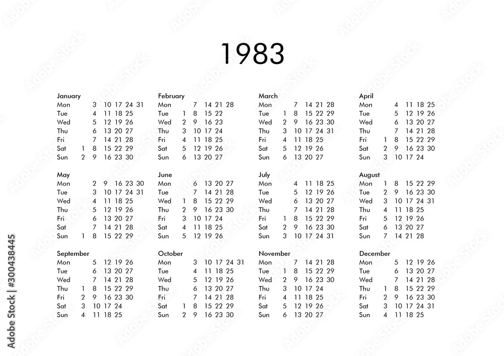 Calendar of year 1983 Stock Illustration | Adobe Stock