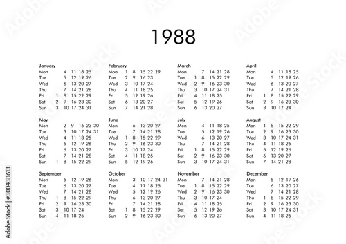 Calendar of year 1988 photo