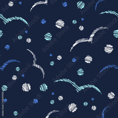 Seamless dark abstract seagulls pattern dotted repeat endless pattern