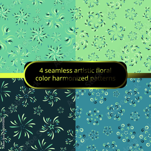 4 Seamless patterns collection set floral elegant abstract color harmonized repeat endless backgrounds