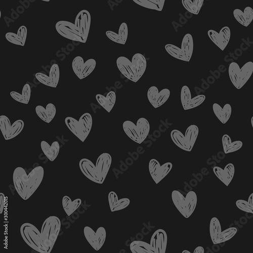 Heart doodles seamless pattern, hand drawn love texture.