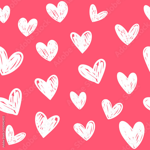 Heart doodles seamless pattern, hand drawn love texture.