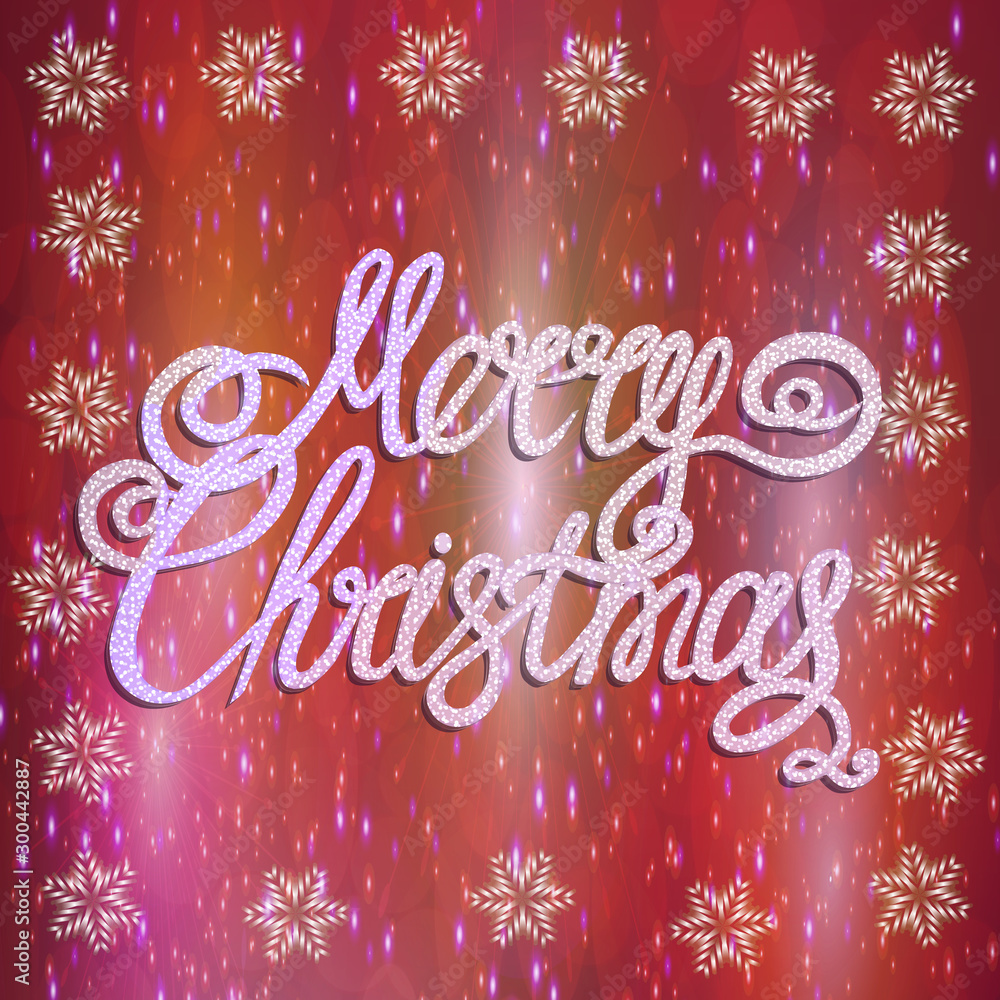 Merry Christmas bright background. Illustration with lettering.