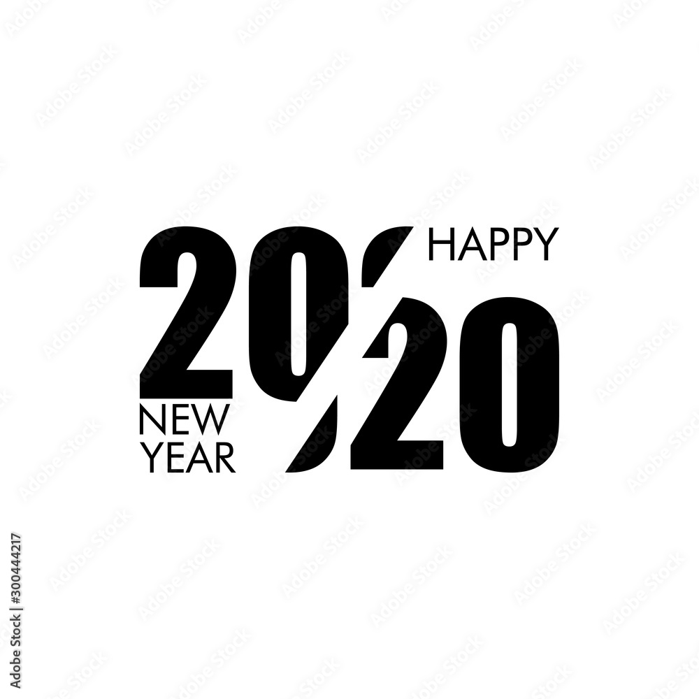Logotipo con texto Happy New Year 2020 dividido en color negro Logotipo con texto Happy New Year 2020 dividido en color negro