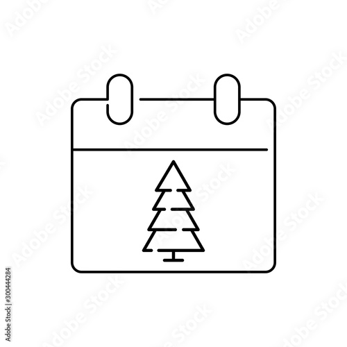 Logotipo lineal calendario con árbol de navidad en color negro